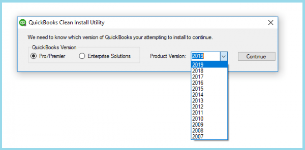 Select-QuickBooks-version-and-product-version-in-clean-install-tool-Screenshot